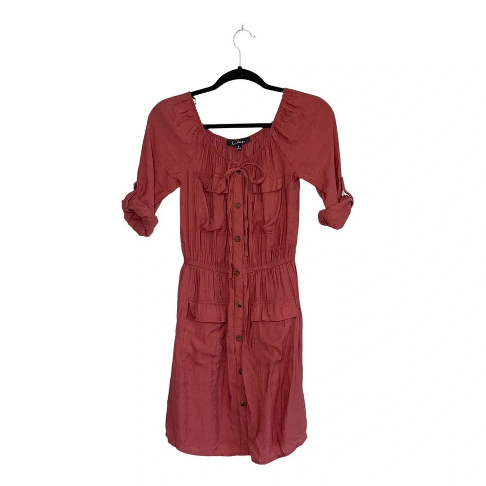 Lulus Rust Orange Button Front Off The Shoulder U… - image 1